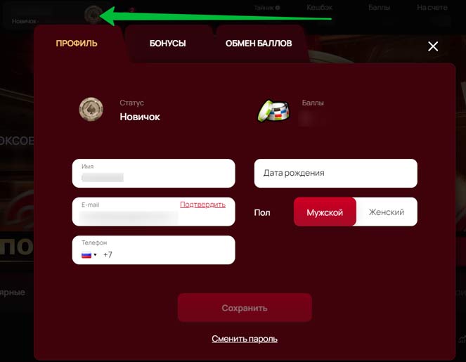 Кабинет игрока
